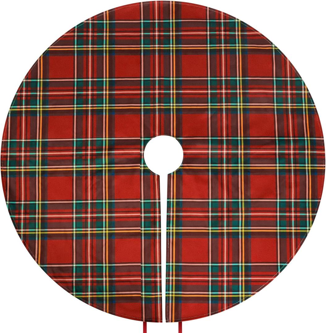 Royal Stewart Tartan Christmas Tree Skirts  36 Inch Scottish Red Plaid Printed Tree Skirt, Classic Holiday Decoration for 46 FT Artificial & Real Trees, Traditional Farmhouse Xmas Tree Mat