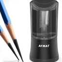 AFMAT Rechargeable Long Point Pencil Sharpener, 2 Holes, Fast Sharpen & Auto Stop, 8-17mm Super Long Point, Artist Pencil Sharpener for 6-9.6mm Large Pencil, Charcoal/Drawing/Sketching/Colored Pencils (Black)