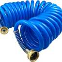 Heavy-duty PU Coil Hose, Self-Coiling Garden Hose with Solid Brass Fittings, Retractable, Corrosion Resistant, for Household (20 FT, Blue)
