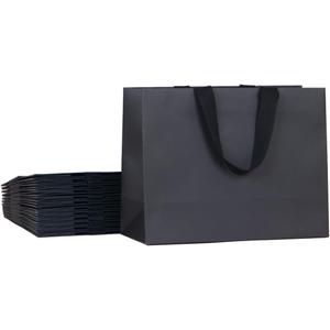 12 pcs, 11.8x4.7x9" (2) Medium Size, Black Paper Bags with Black Cotton Handles, Thick Sturdy Durable Gift bags, 1 count