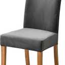 Velvet Chair Covers for Dining Chairs Set of 6, Stretchy Soft Parson Chair Covers Removable Washable Kitchen Dining Room Chair Slipcovers with Elastic for Universal Fit (Dark Grey)