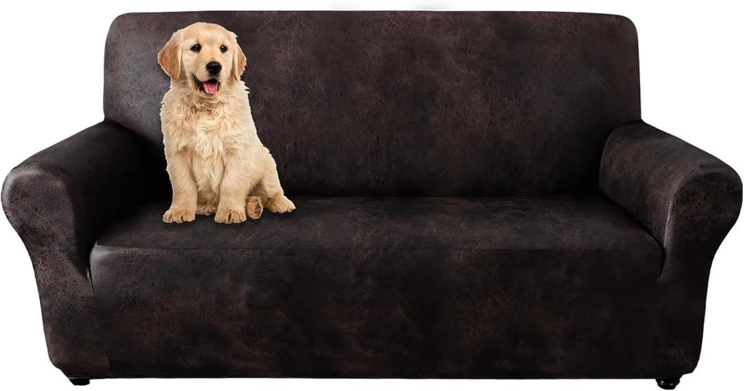 molasofa Oversized Loveseat Cover for Home Dcor, Soft Leather-Like Spandex Love seat Cover, Non-Slip 1-Piece Couch Cover for Dogs, Cats, and Kids (Oversized Loveseat,02 Chocolate)
