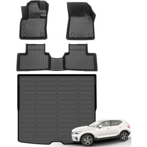 Floor Mats & Cargo Liner for 2019-2026 Volvo XC40 (Not for Recharge) All Weather Automotive TPE Floor Liners Set Anti-Slip Waterproof Accessories (Car Mats+Trunk Mat)