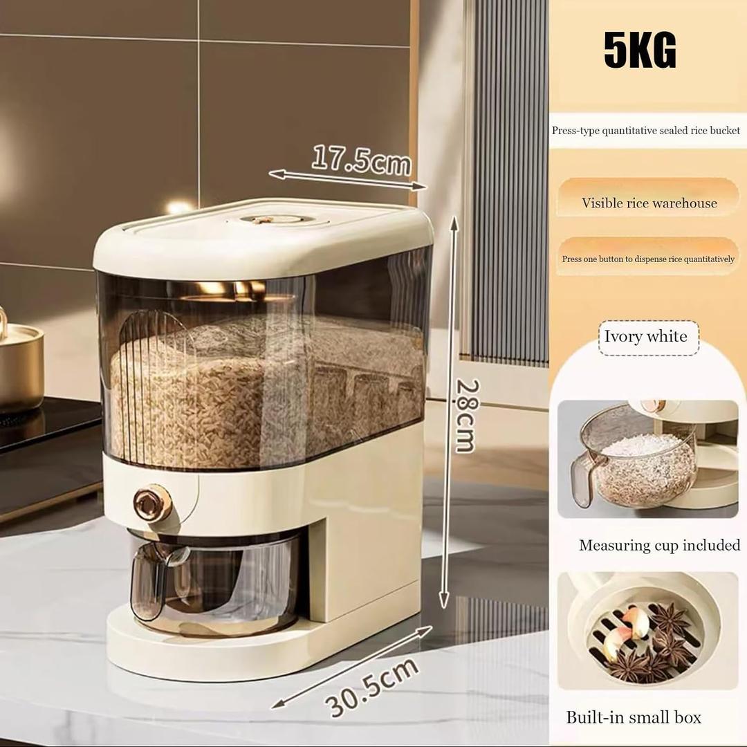 11LB Rice Dispenser, Large Grain Container Storage with Lid Measuring Cylinder Household Cereal Dispenser Bucket for Kitchen Soybean Corn(11lb)