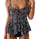 Aidonger Tankini Swimsuit for Women Tummy Control Two Piece Bathing Suit V Neck Flowy Swimwear Top with Bottom Medium