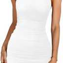 Oten Women's Sexy One Shoulder Ruched Bodycon Sleeveless Mini Cocktail Club Party Short Dresses Small