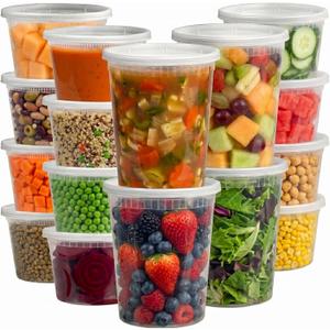 JoyServe 16 Sets Deli Containers with Lids  16oz & 32oz  Leak Proof, Microwaveable, Dishwasher & Freezer Safe  Plastic Food Storage & Soup Containers
