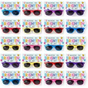Kids Valentine's Day Sunglasses with Cards, 30 Pack, Classroom Exchange Party Favors, Assorted Colors