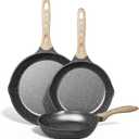 JEETEE Nonstick Frying Pans Set, Nonstick Omelette Skillet Set 3 Pcs, 8" 9.5" 11" Granite Non-Stick Frying pan with Bakelite Handle, Compatible with All Stovetops (Gas, Electric & Induction), Grey (Gray)