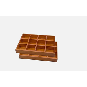 2 Pack Wooden Sorting Tray Grid Display Wood Divided Organizer Brown Finished