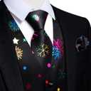 DiBanGu Mens Christmas Suit Vest and Tie Set Fun Snowflake Holiday Party Waistcoat Necktie Pocket Square Cufflinks S-3XL