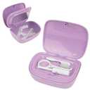 Double Layer Retainer Case with Mirror, Portable Retainer Storage Case, Mouth Guard Case with Removal Tool, Cleaning Brush, Belt Chewing (Purple)