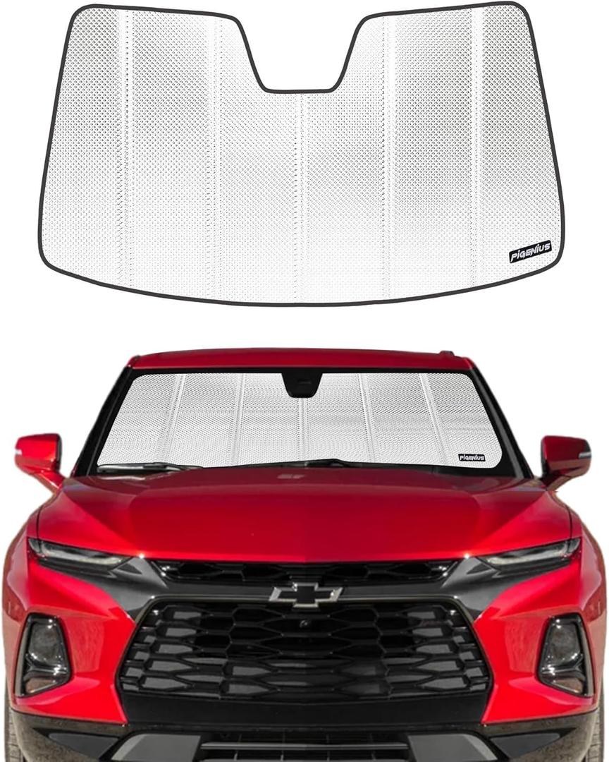 Windshield Sun Shade for Chevrolet Blazer 2019-2025. Reflective Aluminum Film Front Window Sunshade - BLAZBLOCK (Classic Shiny Silver)