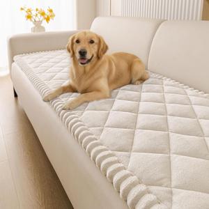 Smiry Fuzzy Couch Cover for Dogs, Non Slip Washable Pet Sofa Cover, Scratch Proof Hair Resistant Plush Sofa Slipcover, Pet Friendly Couch Cushion Protector for Cat, White, 27.6" x 88"