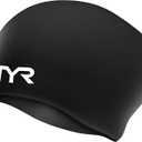 TYR Adult Long Hair Wrinkle-Free Silicone Swim Cap (Black)