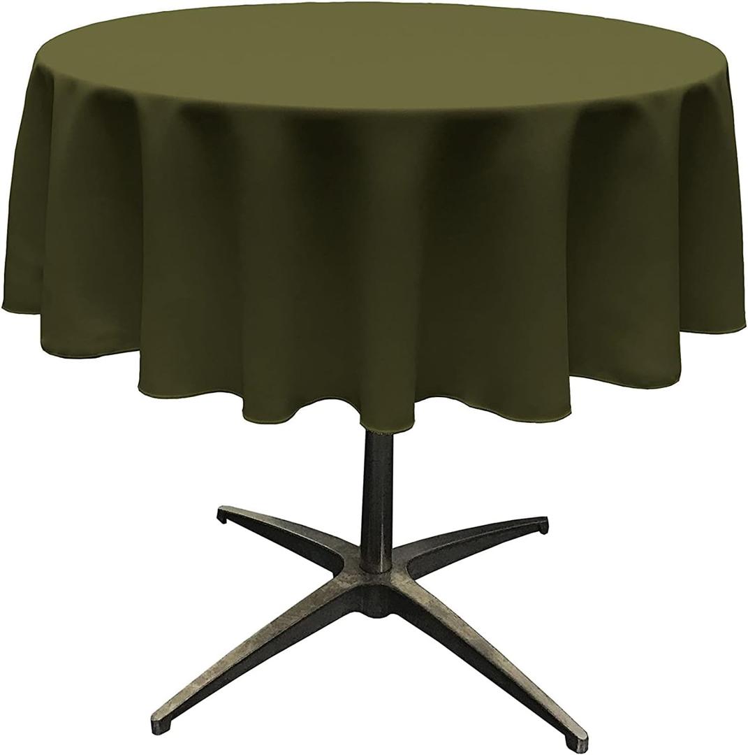 LA Linen Polyester Poplin Washable Round Tablecloth, Stain and Wrinkle Resistant Table Cover 58", Fabric Table Cloth for Dinning, Kitchen, Party, Holiday 58-Inch, Olive (58 in Round)