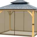 BPS 10' x 12' Gazebo Universal Netting Screen Replacement, 4-Panel Screen Walls with Double Zippers for Outdoor Patio, Brown