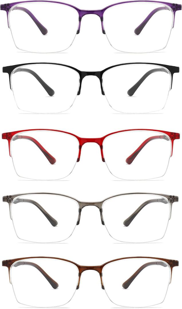 5 Pack One-Piece Half Frame Reading Glasses Women Men Flexible Blue Light Computer Lightweight comfort Readers +1.0