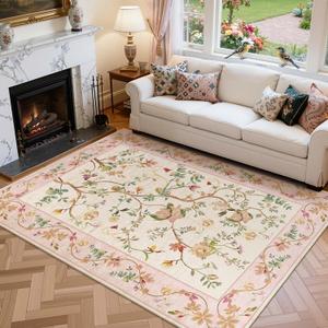 jinchan 6x9 Washable Living Room Area Rug, Oriental Floral Non-Slip, Pink