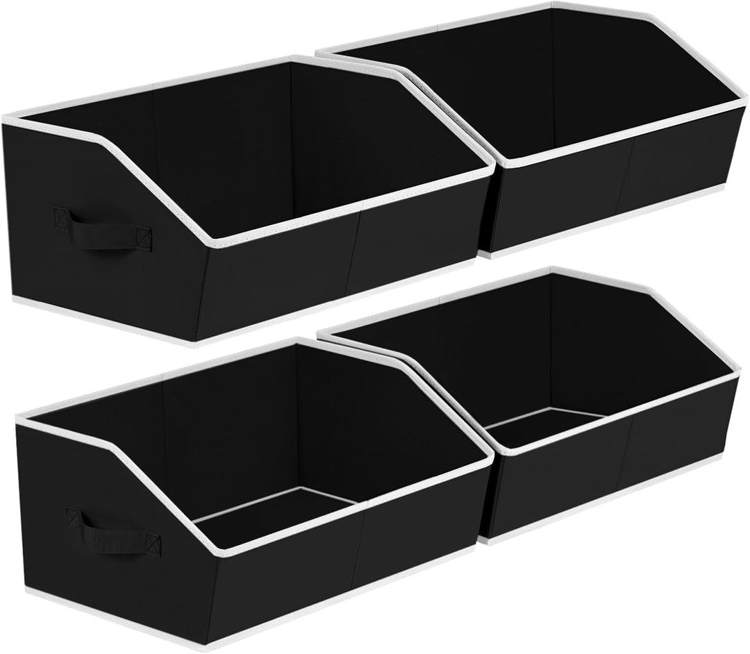 Storage Baskets for Shelves - Trapezoid Cube Storage Organizer Bins, Decorative Storage Baskets with Handles, Large Shelves Organizer for Home, Office, Dorm, Black, 4 Pack (16.5 Inch. - 4 Pack)