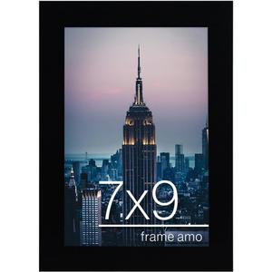 Frame Amo 7x9 Black Modern Picture Frame, 1 inch Border, Acrylic Front, for Wall or Table