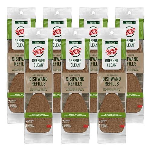 Scotch-Brite Greener Clean Non-Scratch Dishwand Refill, 14 Dish Wand Sponge Refills, Best for Nonstick Pots and Pans, Glass, Tubs & Showers, Fits All Scotch Brite Dishwands