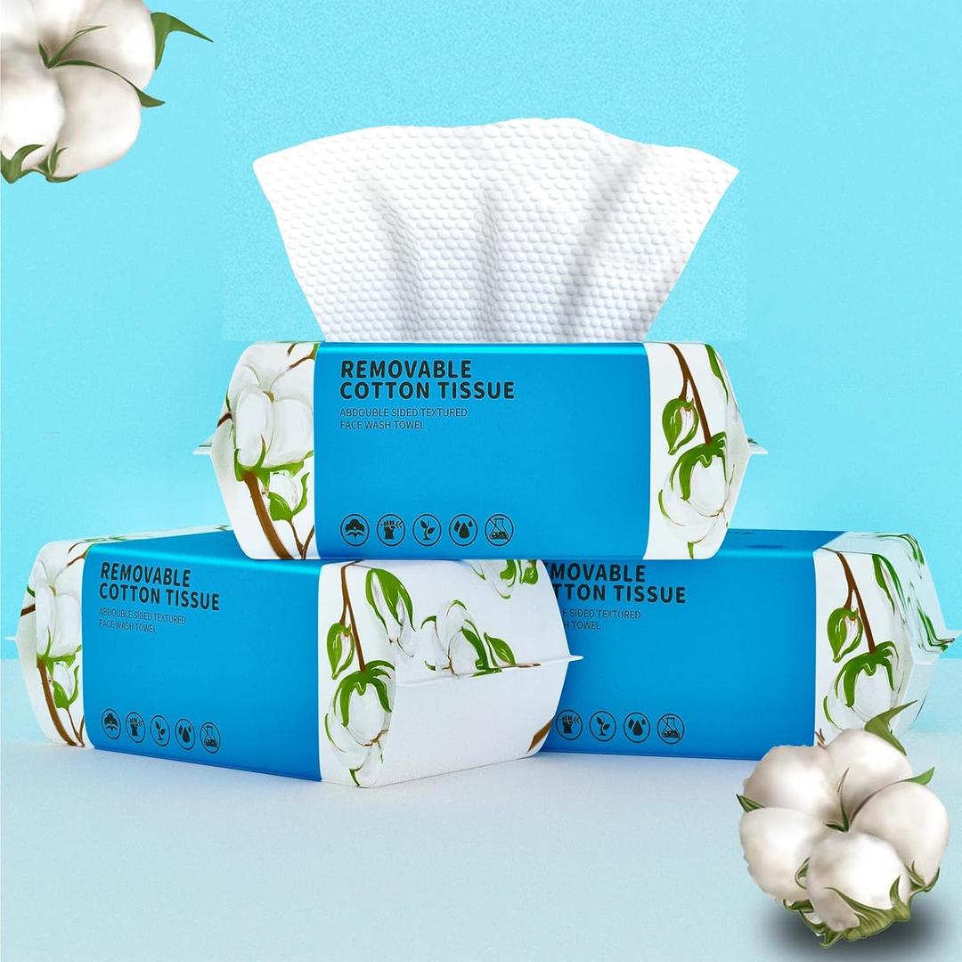 Disposable Face Towel 300 Count, Soft Cotton Clean Skin Face Towels, Dry Wipes Cotton Facial Towels Wash Cloths Tissue Thickened, Face Towelettes Disposable for Makeup Remover, Cleansing and Skincare
