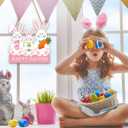 Whaline Easter Bunny Wooden Door Sign with String Hanging Plaque Cute Rabbit Hanging Sign for Holiday Outdoor Indoor Porch Wall Decor, 11.8 x 12.1 In