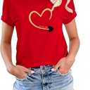 Womens Mens Lover Heart T-Shirt Couples Matching Casual Shirts Crew Neck Shirts Short Sleeve Tops (Red, XL)