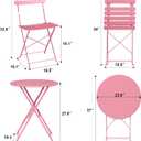 Premium Steel Frame Patio Bistro Set, 3-Piece Outdoor Folding Table and Chairs, Weather Resistant Conversation Sets of 2, Space Saving Patio Furniture for Backyard Balcony Porch Garden, Black (Pink)