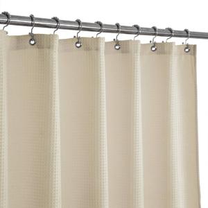  Design Extra Long Fabric Waffle Weave Shower Curtain 84 inch Height, Hotel Luxury Spa, Water Repellent, 230gsm Heavy Duty, Machine Washable, Cream Pique Pattern, 71x84