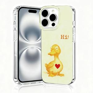 For iPhone 16 Pro Max Case, Animal Print Case for iPhone 16 Pro Max, Scratch Resistant Shockproof Cover, Aesthetic Clear Phone Cover, Hi Little Yellow Duck Love Heart, Cute Duck Cases（B095）