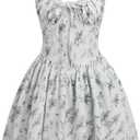 Womens Floral Printed Corset Dress Spaghetti Strap Flare Summer Midi Dress Lace Trim Cami Dress Flowy Sundress (X-Large, Green Leave)