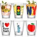 Roshtia 6 Pcs I Love New York Shot Glass 1.7 oz New York Souvenirs for Party Favor Supplies I Love Ny, Ny Cab, Statue of Liberty, Apple, Nyc Wine Glass Souvenirs Gift for Travel USA Fan
