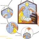 Nativity Scene Sun Catcher - 8'' Nativity Scene Stained Glass Window Hanging Ornaments Glass Sun Catcher for Home Window Decor Colorful Glass Panel for Wall Hanging Christmas Ornament Gift