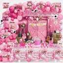 Cowgirl Party Decorations, 144 Pcs Pink Cowgirls Cow Girl Bday Party Decor Supplies for Girls - Backdrop, Banner, Tablecloths, Centerpieces, Paper Glasses, Hat, Stickers, Wall Signs