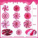 Outus 9 Pcs Pink Christmas Hanging Decorations Pink Candy Cane Paper Fans Peppermint Hanging Paper Fans Candy Cane Ceiling Wall Decor for Christmas Party Classroom Birthday Party