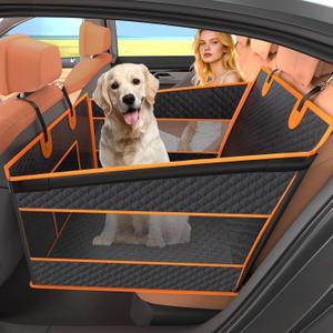 Dog Car Seat for Large Dogs, Back Seat Extender for Dogs, Foldable Pet Car Seat with Waterproof Oxford Fabric and Non-Slip Bottom, All-Around Protection and Strong Support (Black)