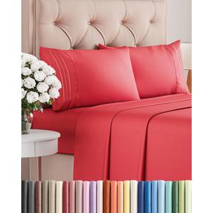 Full Size 4 Piece Sheet Set - Comfy Breathable & Cooling Bed Sheets Set - Hotel Luxury Bedding for Women, Men, Kids, Teens, Boys and Girls - Deep Pockets, Ultra-Soft & Wrinkle Free - Oeko-Tex - Red