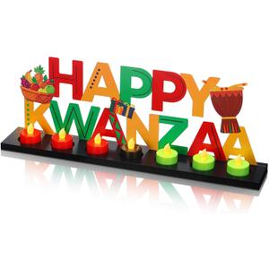 Rossesay Happy Kwanzaa Flameless Tea Light Candle Stand Table Happy Kwanzaa Centerpiece Decoration with Lighted Table Candle Holder Decoration Return Gifts for Festival Holiday