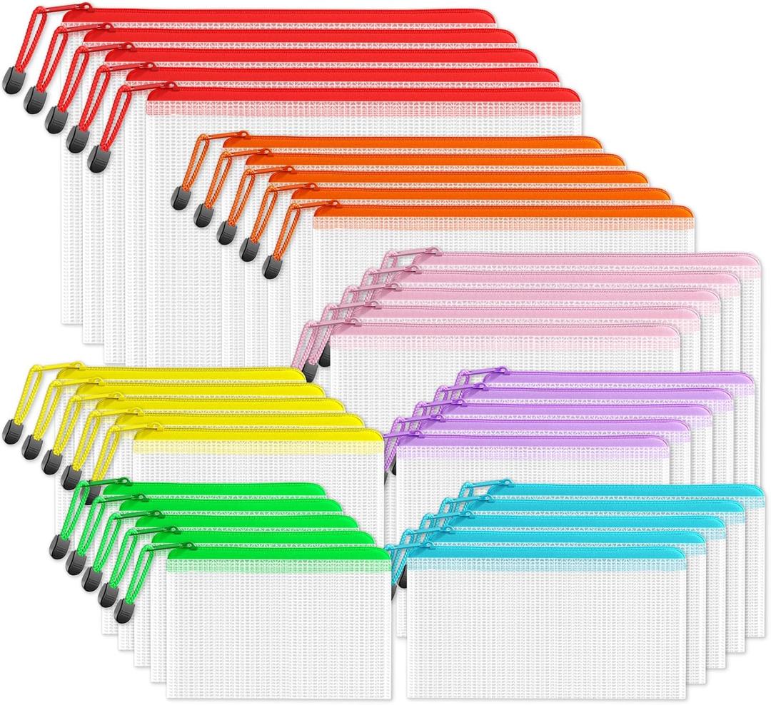 SUNEE Multisize Plastic Zipper Pouches (7 Colors, 35 Packs), Water-Resistant Zip Bag for School Office Supplies, Puzzles & Games Organizing Storage (Multicolored)