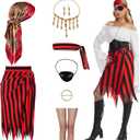 Womens Pirate Costume Set,Pirate Skirt Women Adults Accessories with Head Scarf Eye Patch Skeleton Necklace, S