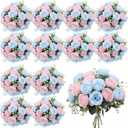 Geosar 24 Bundles Artificial Peonies Flowers Fake Silk Peony Bouquet Faux Peonies Flower Bulk for Decoration Vase Floral Arrangements Wedding Party Table (Light Pink,Light Blue)