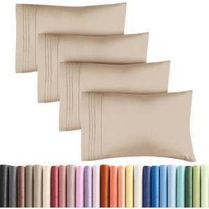 Queen Pillow Cases Set of 4 - Ultra Soft Hotel Quality Pillowcase Covers - Comfy, Cozy & Wrinkle Free - Shrinkage, Stain and Fade Resistant - Machine Washable Pillow Protectors - 4 Piece Set - Cream