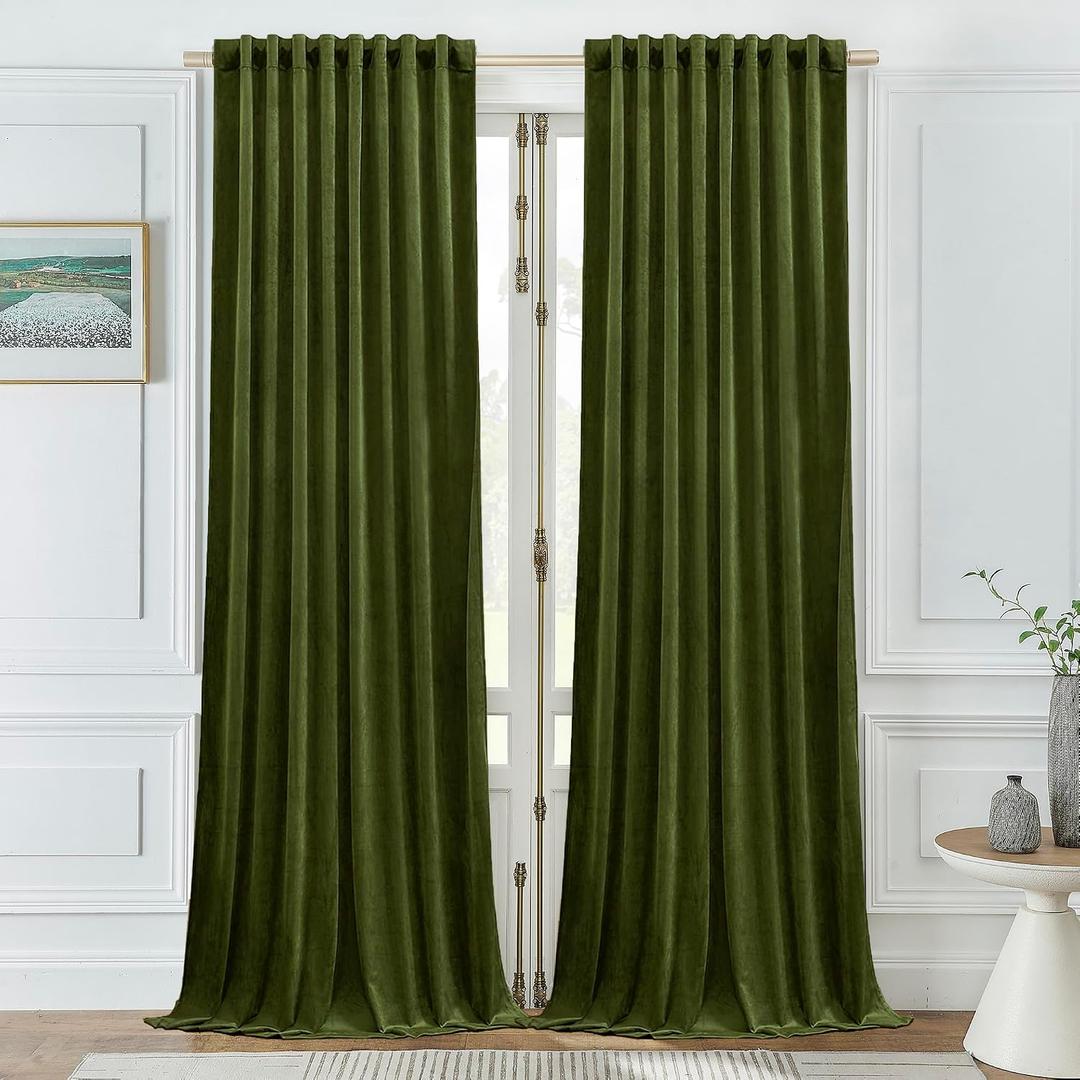 Timeper Hunter Green Velvet Curtains W52 x L84 inches 2 Panels,Pleat Back Tab Top Blackout Curtains for Bedroom Living Dining Room Thermal Insulated Luxury Soft Window Drapes