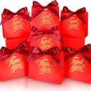 100 Pack Small Thank You Gift Bags, 4.5x1.8x3.9in Party Favor Bags Boxes with Bow Ribbon, Small Paper Gift Bags with Gold Foil Printed, Mini Candy Treat Bags for Birthday Wedding Party Holiday (Red)