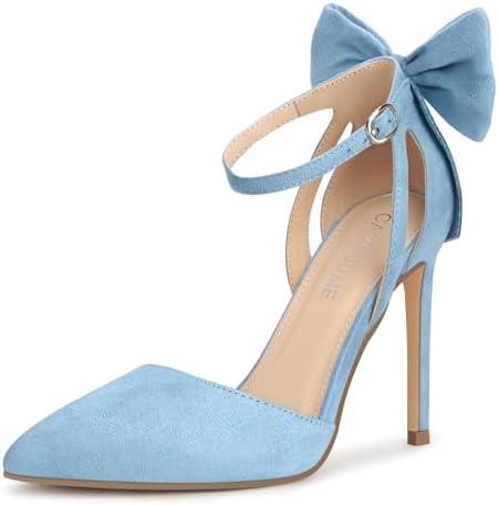 Carcuume Women's Closed Toe Heels Bow Stiletto Heel Sandals Pointed Toe Pumps Wedding Shoes, Size 9