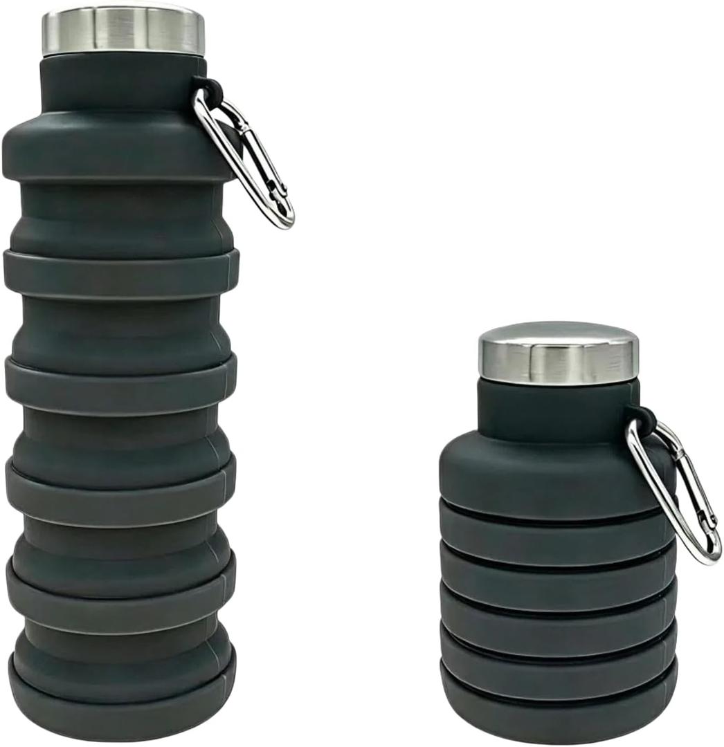 YCT Collapsible Water Bottle 17oz500mlTravel Portable Sport Water BottleReusable Silicone Foldable Water Bottles for Gym Camping Hiking (Black)