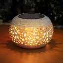 Solar Lanterns Outdoor Waterproof Table Lights: Upgraded Flickering Flame Solar Lights, White Metal Decorative Lantern Gifts for Women Mom, Garden Yard Balcony Indoor Tabletop Decor(2 Modes)