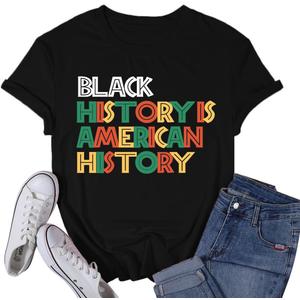 Black History Month Shirts for Women Africa American Tshirts Black Pride Tee Tops (Black, L)